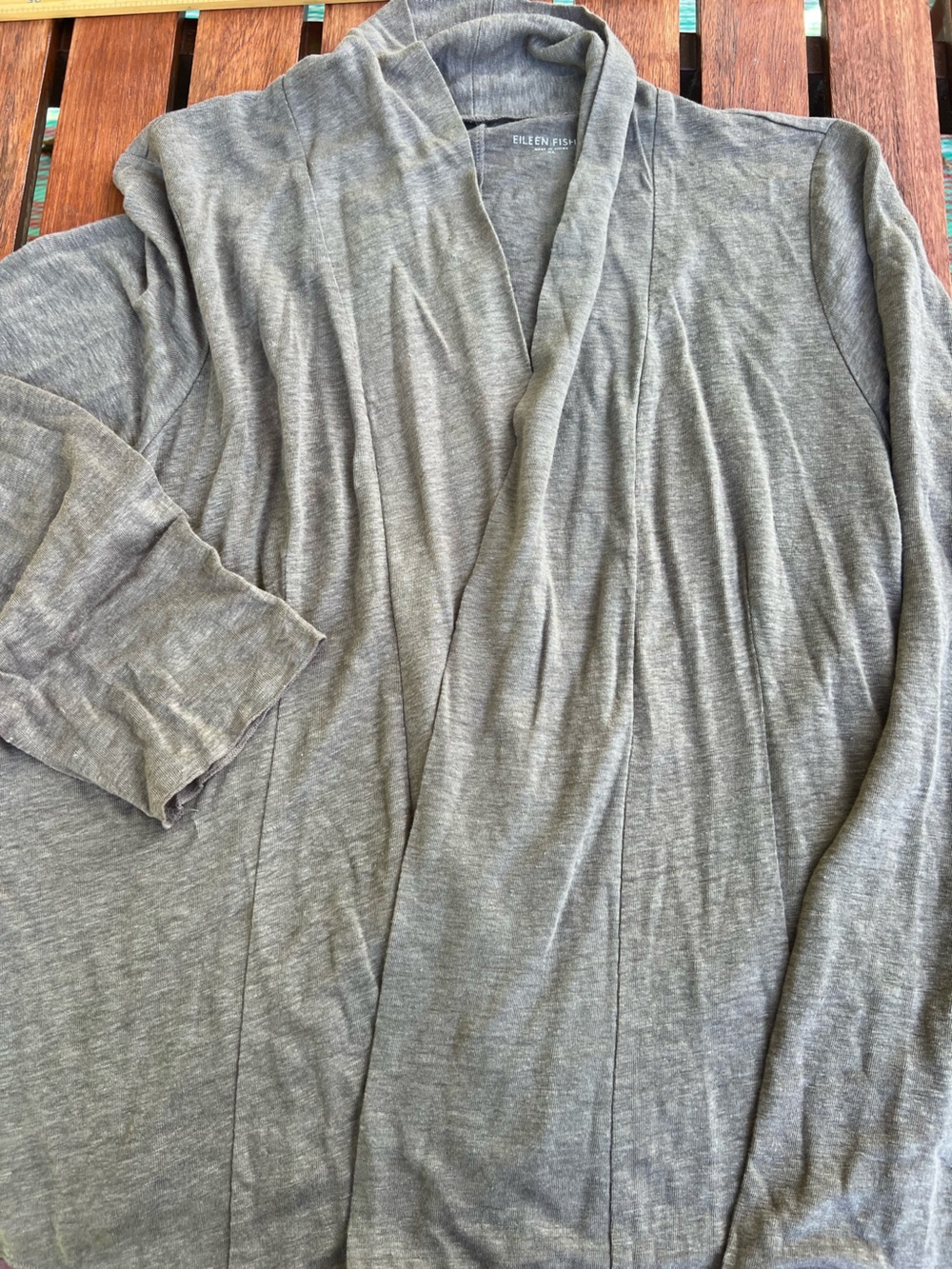 Eileen fisher open cardigan linen XL bark minimalist quality